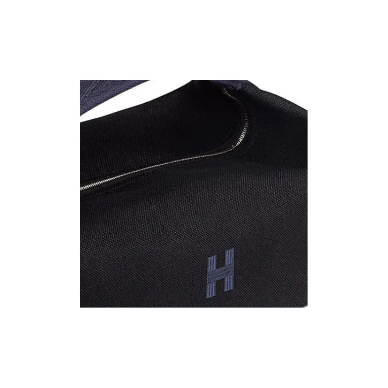 HERMES Bride a Brac H Militaire Canvas Handbag Makeup Bag Toiletry Bag Large Size Unisex Black/Midnight Blue-5