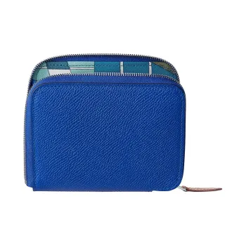 HERMES Silk'In Cow Leather Wallet Women's Electric Blue