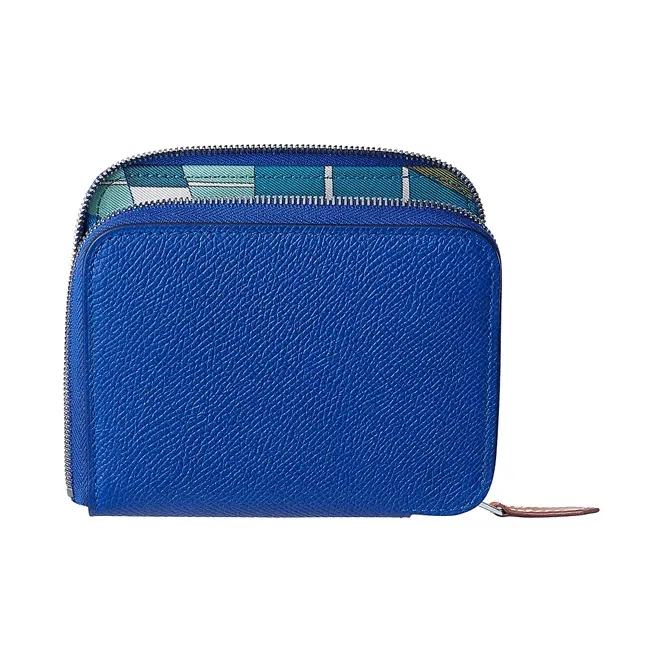 HERMES Silk'In Cow Leather Wallet Women's Electric Blue-0