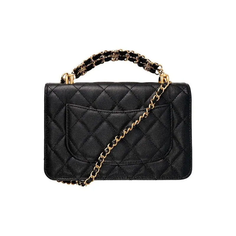 CHANEL 22K Autumn And Winter Grain Embossed Cow Leather Crossbody Bag, Shoulder Bag Women's Black-2
