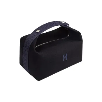 HERMES Bride a Brac H Militaire Canvas Handbag Makeup Bag Toiletry Bag Large Size Unisex Black/Midnight Blue