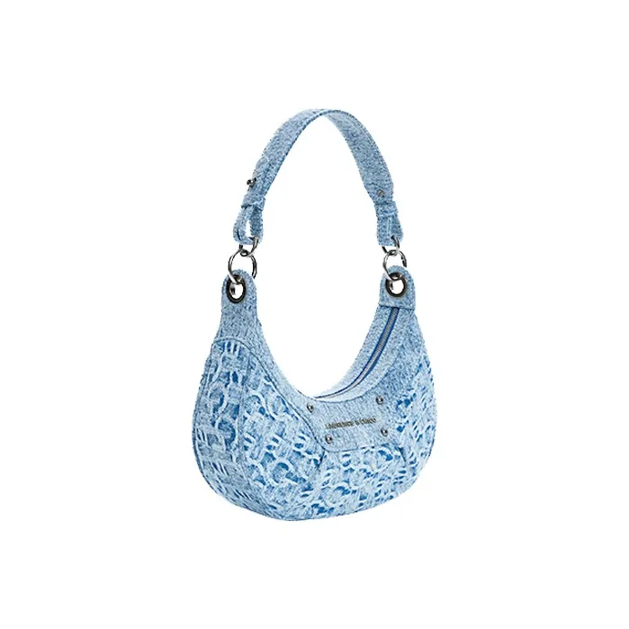 Laurence & Chico Cotton Moon-Shaped Bag Handbag Shoulder Bag Women's Blue-1