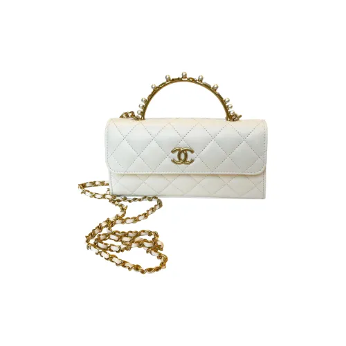 CHANEL Lambskin Handbag Shoulder Bag Crossbody Bag Regular Women's White