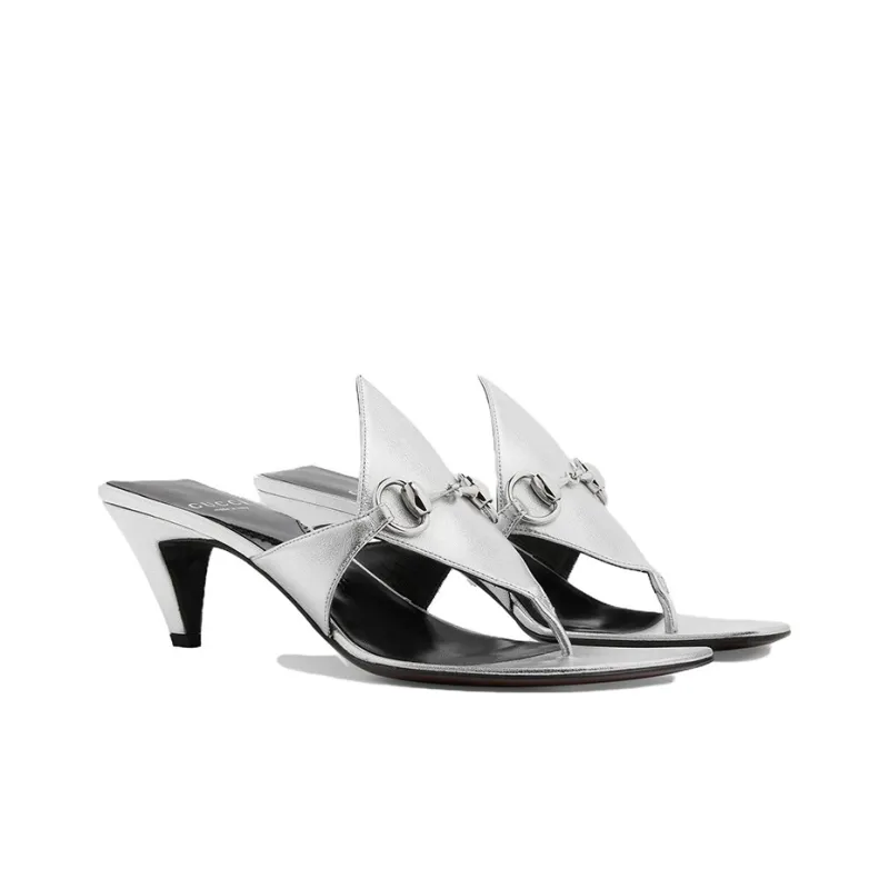 GUCCI Horsebit Flip Flops Women's Silver-1