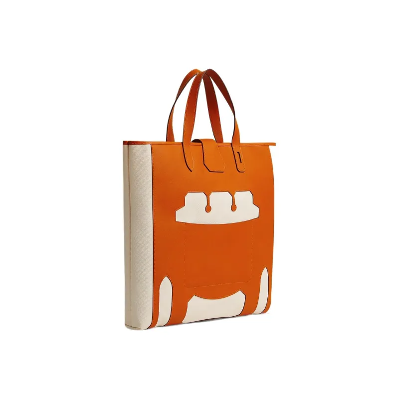 HERMES Canvas With Calfskin Tote Bag Shopping Bag Handbag Women's Rose/Red/Yellow/Orange-1