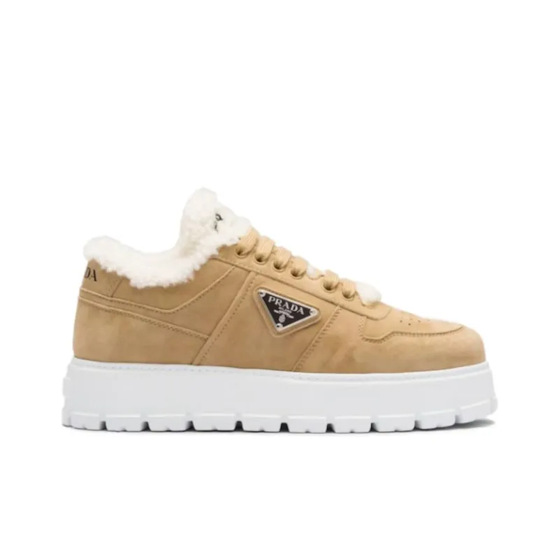 PRADA Shearling-trim Flatform Sneakers-1