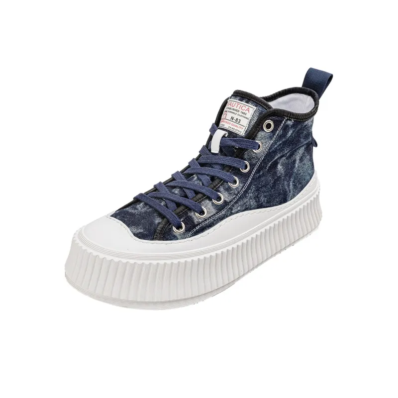 NAUTICA Breathable Height Increasing Abrasion Resistant High Top Canvas Shoes Men's Black Blue-1