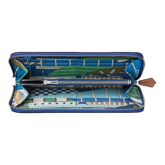 HERMES Silk'In Cow Leather Wallet Women's Electric Blue/Greek Blue-1