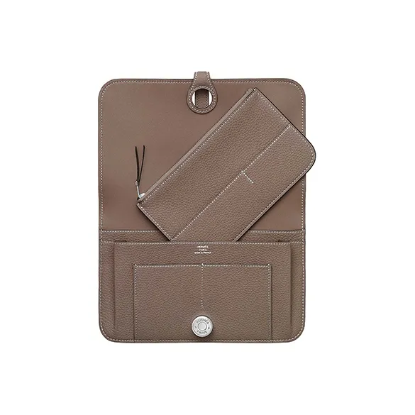 HERMES Dogon Togo Calfskin Long Wallets Regular Women's Elephant Gray-3