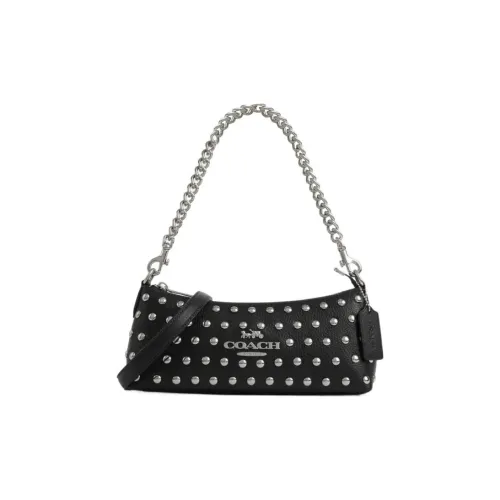 COACH Charlotte Cow Leather Baguette Bag Portable Crossbody Bag Shoulder Bag Women's Black