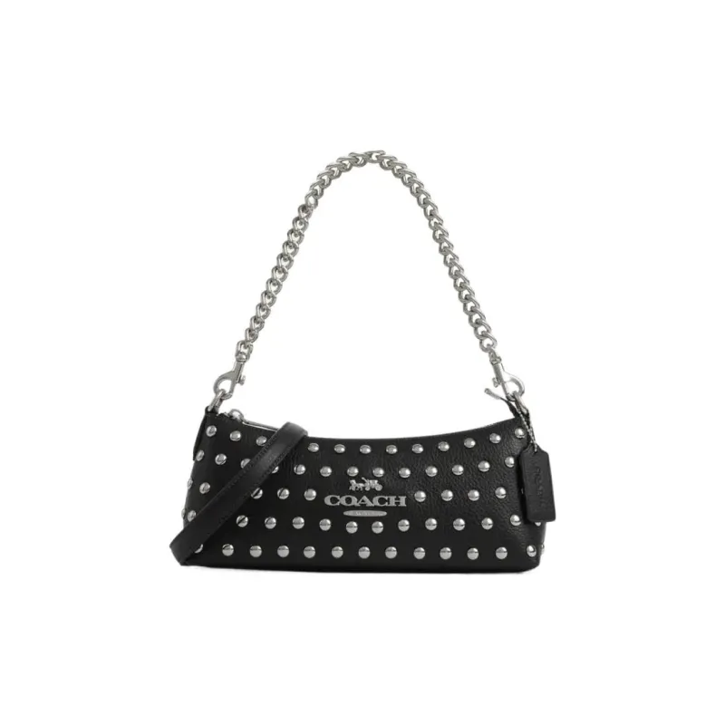 COACH Charlotte Cow Leather Baguette Bag Portable Crossbody Bag Shoulder Bag Women's Black-0