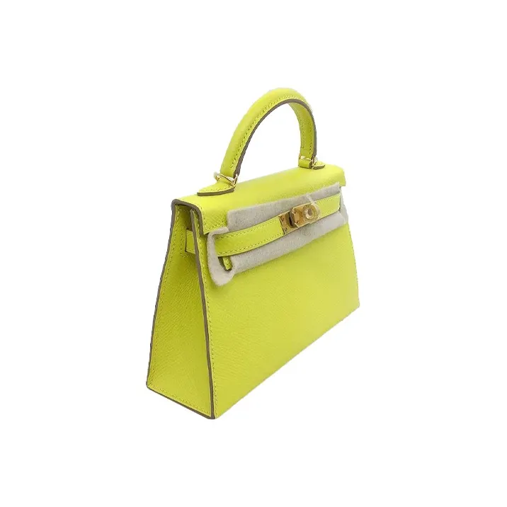 HERMES Mini Kelly 2nd Generation Epsom Leather Kelly Bag One Shoulder Handbags Mini Women's 9R Lime Lemon-1