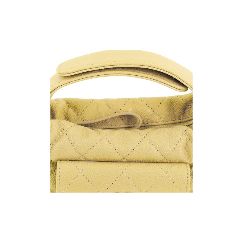 CHANEL Grain Litchi Cow Leather Crescent Bag Clutch Handbag Mini Women's Yellow-5