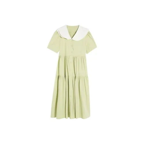 Painting system Short-Sleeved Dresses Women's Apricot Green