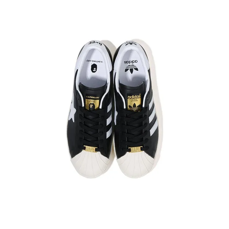 Adidas x A BATHING APE Superstar 80S Low-Top Skateboard Shoes Women's Black White-6