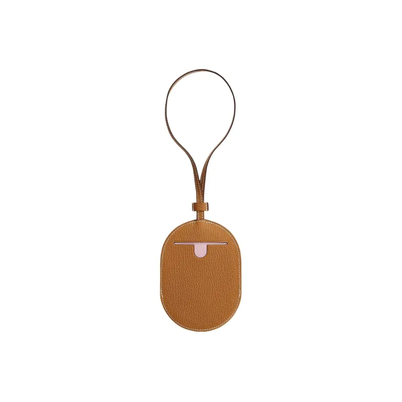 HERMES In The Loop Mysore Goat Skin Pig Nose Keychain Bag Accessory Women's Caramel/Forest Purple/Yellow Bud-1