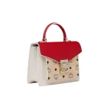 MCM Patricia Visetos Cow Leather Shoulder Bag Crossbody Bag Handbag Regular Women's Beige/Red