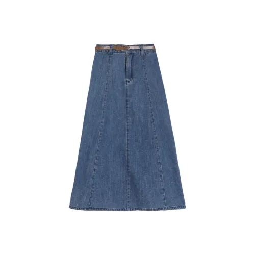 Painting system Denim Long Skirts Women's Blue