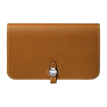HERMES Dogon Duo Togo Calfskin Wallet Regular Women's Gold Brown