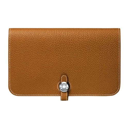 HERMES Dogon Duo Togo Calfskin Wallet Regular Women's Gold Brown