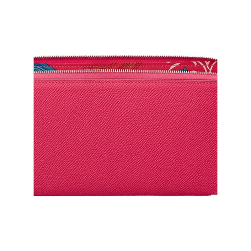 HERMES Silk'In Silk Lining Epsom Calfskin Long Wallets Women's Gold/Mexican Pink/Hummingbird Red-2