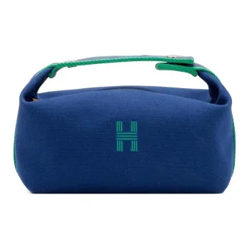 HERMES Bride a Brac Canvas Canvas Bag Handbag Toiletry Bag Large Size Unisex Marine Blue