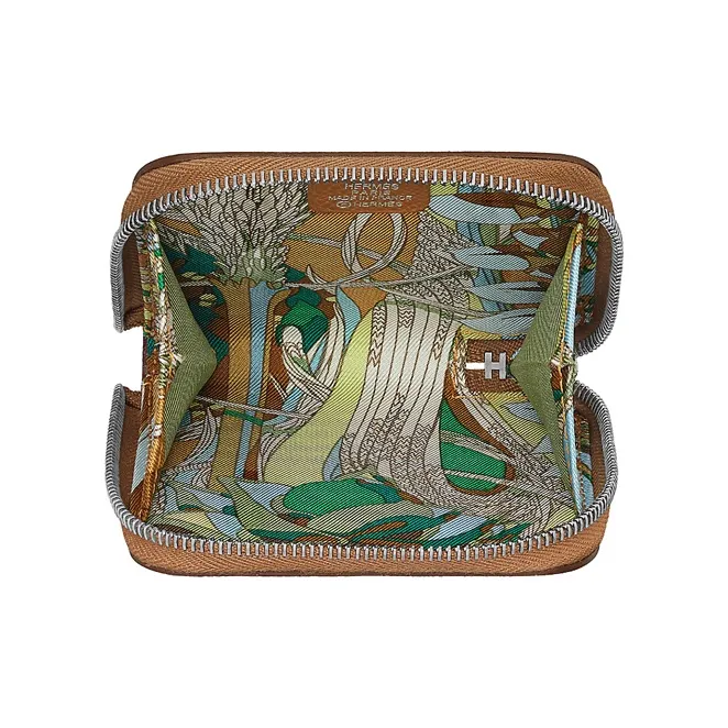HERMES Silk'In Epsom Calfskin Coin Purse Women's Brown/Multicolor-1