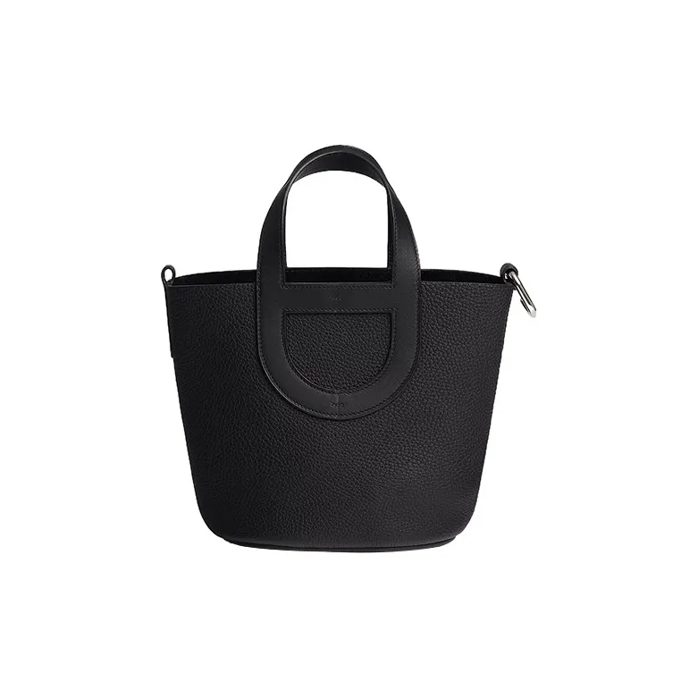 HERMES In The Loop Clemence Bullock Leather Swift Calfskin Pig Nose Basket Bag Bucket Bag Handbag Women's Black-0