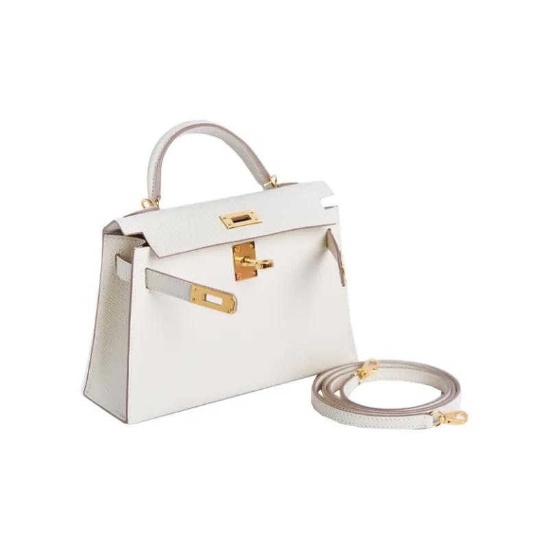 HERMES Mini Kelly 2nd Generation Epsom Leather Kelly Bag, One Shoulder Handbag Mini Women's 10 Craie Milkshake White-3