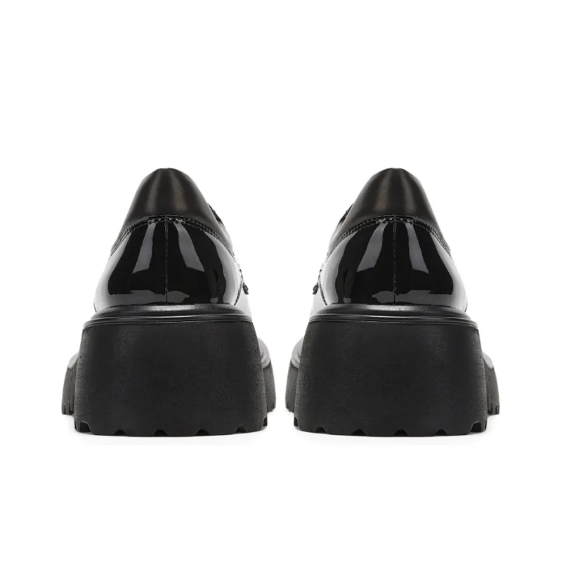 GG CC Vintage Platform Small Leather Shoes British Style Butterfly Loafers 5.5cm Women's Black-3