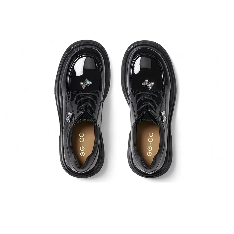 GG CC Vintage Platform Small Leather Shoes British Style Butterfly Loafers 5.5cm Women's Black-1