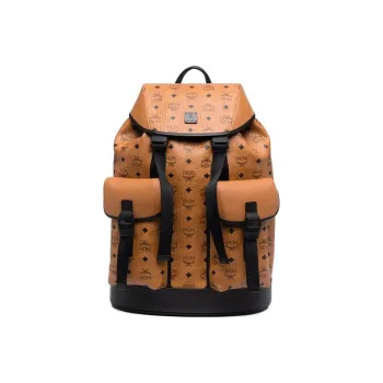 MCM Visetos Coated Canvas With Nappa Leather Trim Backpack Large Size Men's Cognac