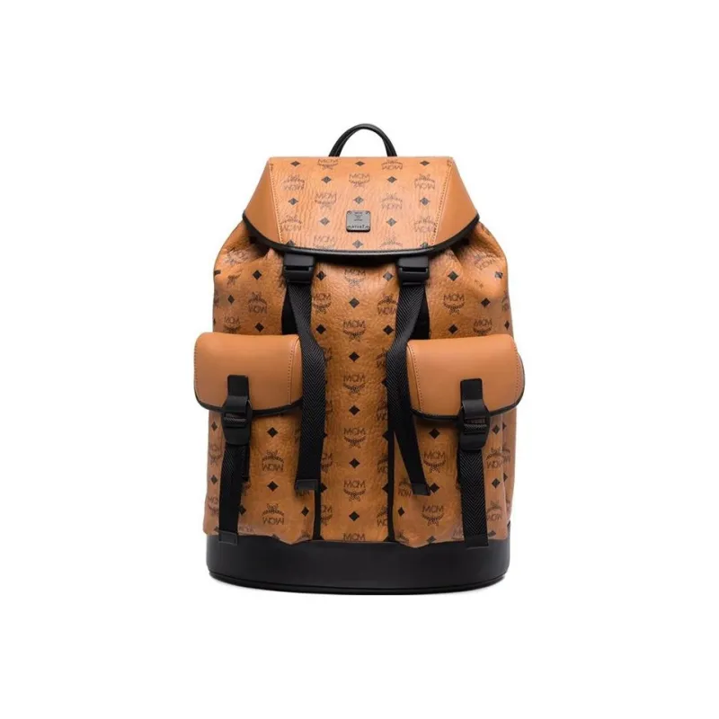 MCM Visetos Coated Canvas With Nappa Leather Trim Backpack Large Size Men's Cognac-0