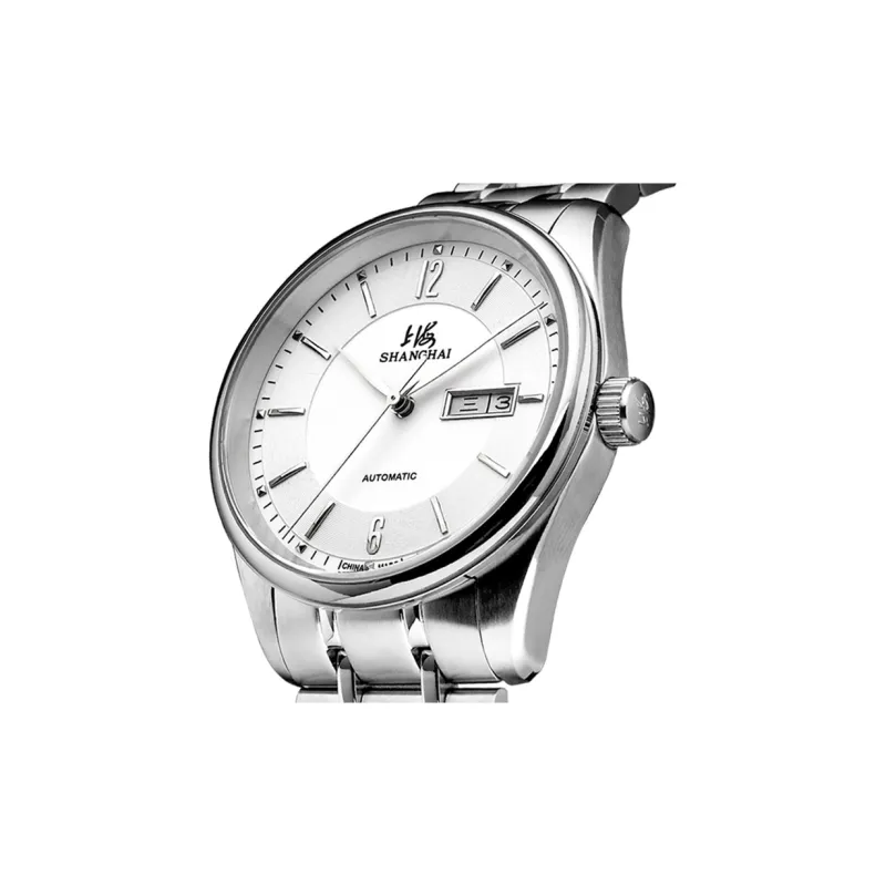 SHANGHAI National Collection Automatic Mechanical Movement Steel Strap Watch Men's Watches White Dial-3