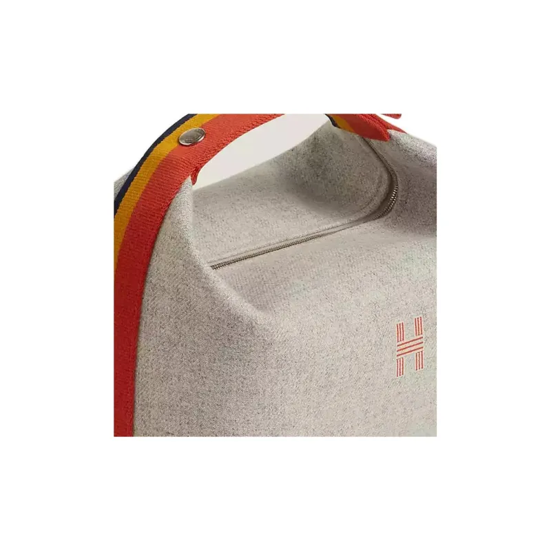 HERMES Bride-a-Brac Wool Travel Storage Bag Handbag Toiletry Bag Large Size Women's Gray-2