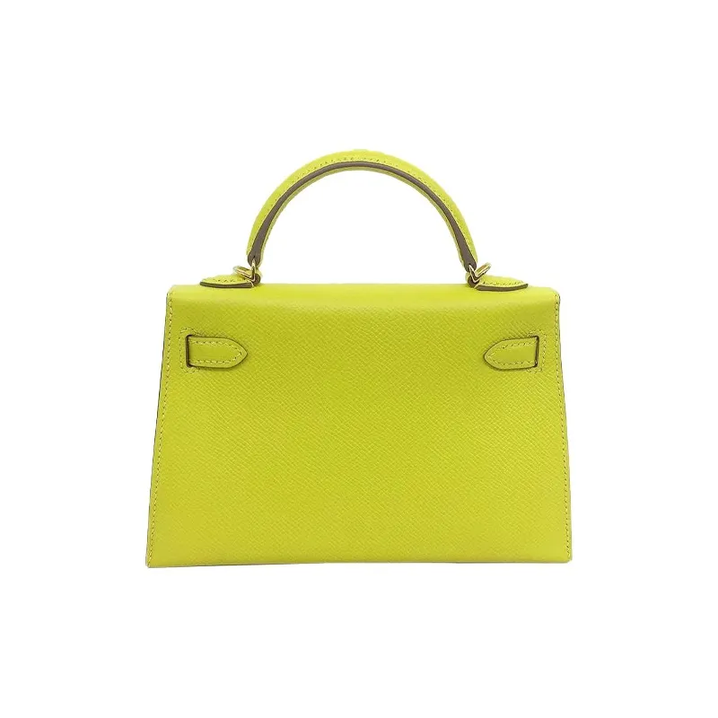 HERMES Mini Kelly 2nd Generation Epsom Leather Kelly Bag One Shoulder Handbags Mini Women's 9R Lime Lemon-3