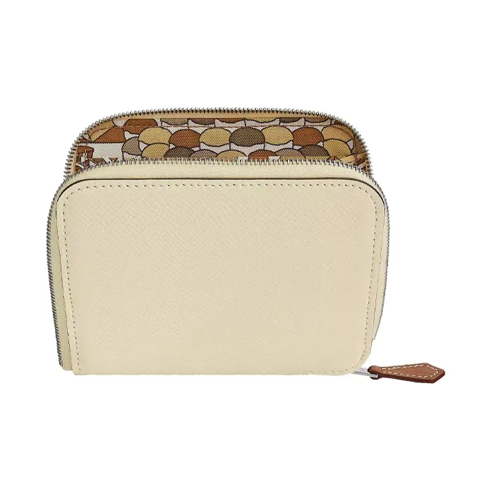 HERMES Silk'In Epsom/Barenia Calfskin Print Silk Lining Coin Purse Women's Gray White-0