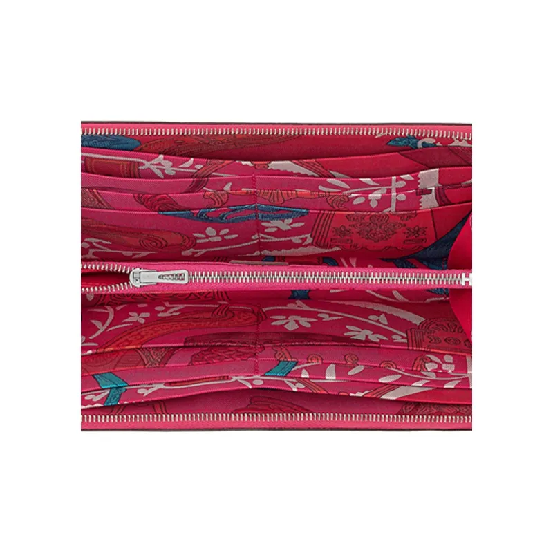 HERMES Silk'In Silk Lining Epsom Calfskin Long Wallets Women's Gold/Mexican Pink/Hummingbird Red-3