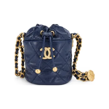 CHANEL 22A Early Autumn Grain Embossed Cow Leather Bucket Bag, Crossbody Bag Mini Women's Blue