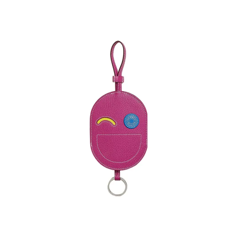 HERMES In The Loop Mysore Goat Skin Keychain Bag Accessory Women's Magnolia Pink/Lemon Yellow/Mermaid Blue-1