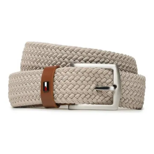Tommy Hilfiger Woven Decoration Pin Buckle Leather Belts Men's Light Gray Width: 3.5cm