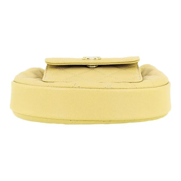 CHANEL Grain Litchi Cow Leather Crescent Bag Clutch Handbag Mini Women's Yellow-3