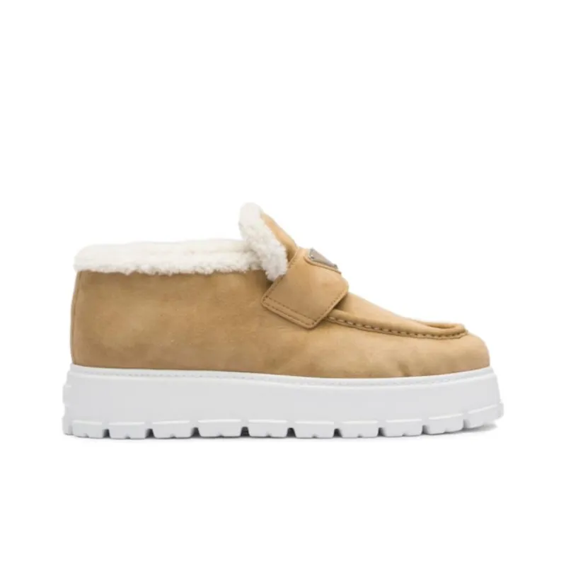 PRADA Triangle-logo Shearling Loafers-1