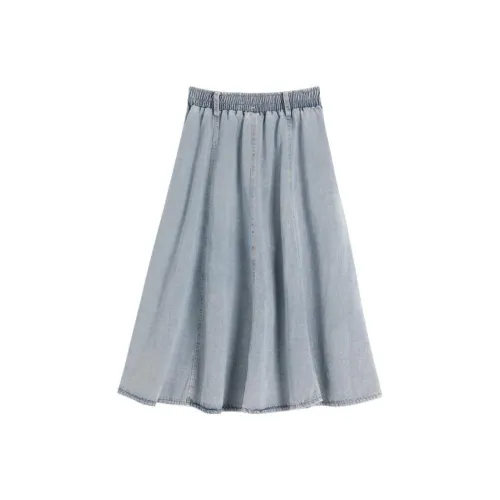 Painting system Denim Long Skirts Women's Light Blue