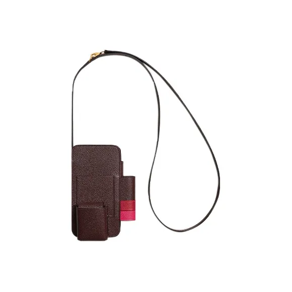HERMES Epsom Calfskin One Shoulder Crossbody Cell Phone Pouch Women's Maroon/Cassock Red/Bright Pink-1