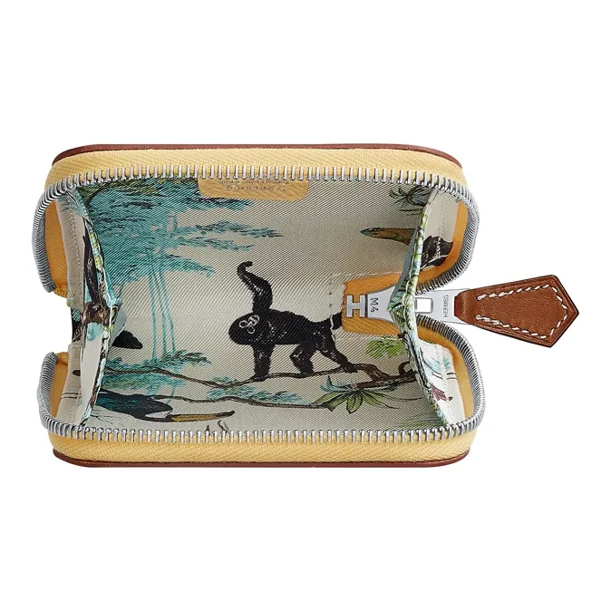 HERMES Silk'In Epsom Calfskin Silk Lining Coin Purse Women's Yellow/Multicolor-1