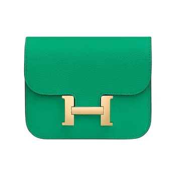 HERMES Constance Slim Evercolor Calfskin Card Holder Coin Purse Wallet Fanny Pack Women's Mint Green/Bosphorus Green