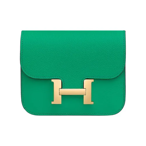 HERMES Constance Slim Evercolor Calfskin Card Holder Coin Purse Wallet Fanny Pack Women's Mint Green/Bosphorus Green