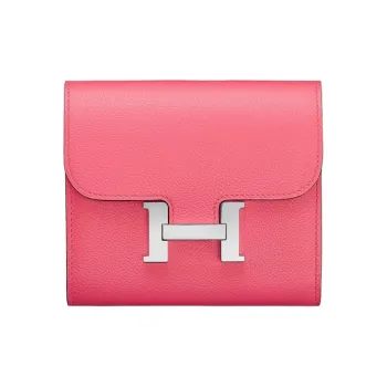 HERMES Constance Calfskin Kanka Short Wallet Regular Women's Pink