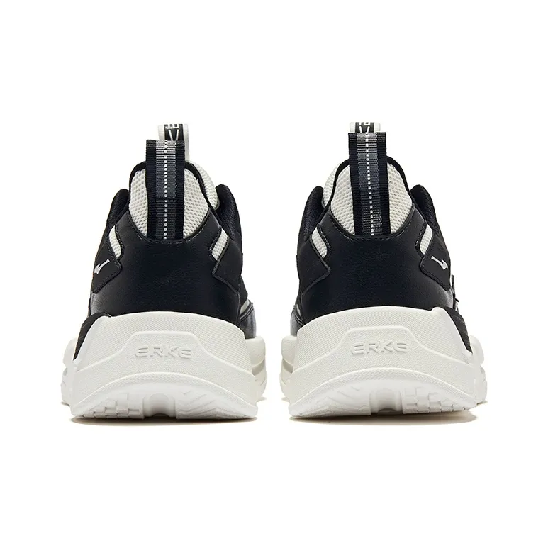 Erke Anti Slip Wear Resistant Low Top Casual Shoes Men's Jet Black Microcrystal White-3